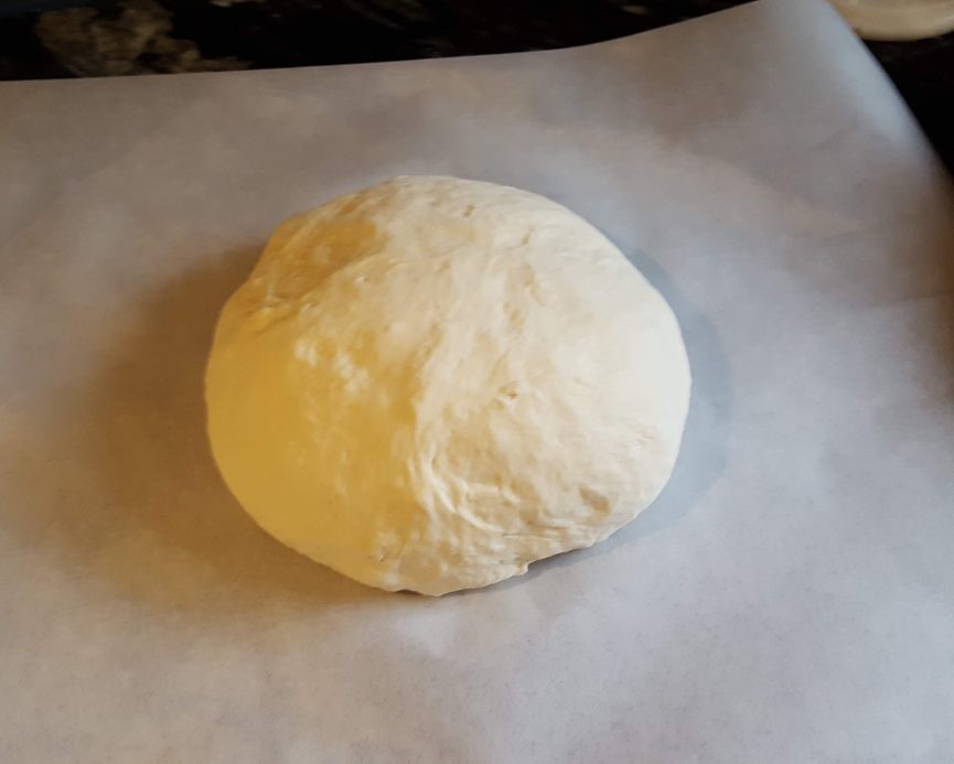 bread dough in a loaf form.