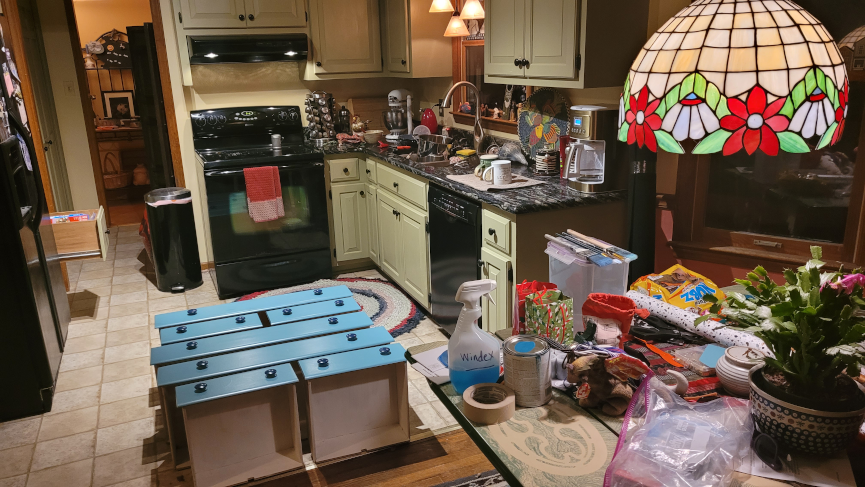 A messy, messy kitchen