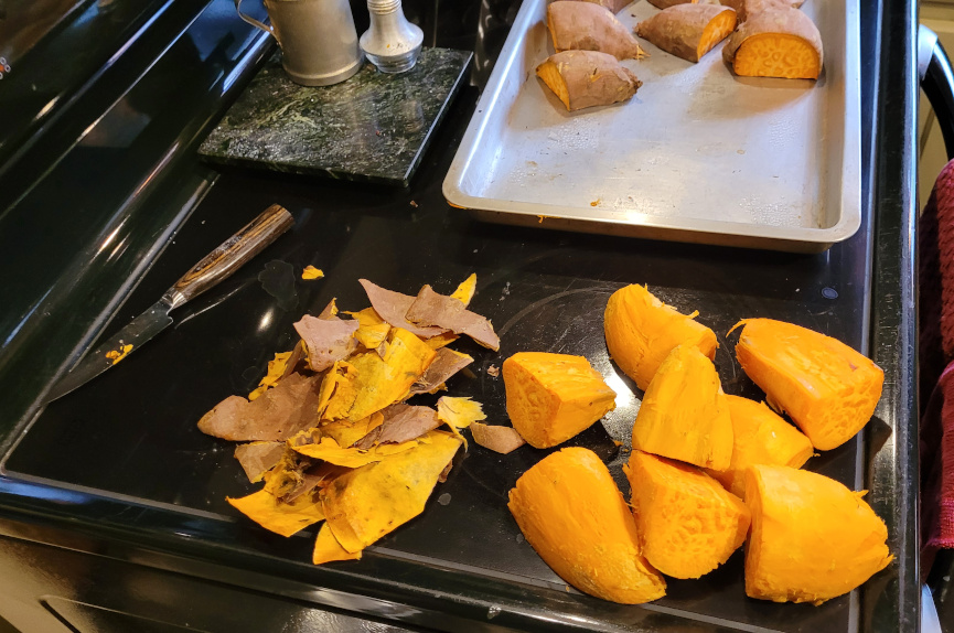 Peeled sweet potatoes.