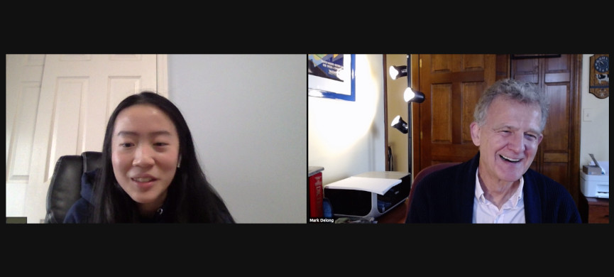 Two people in a Zoom teleconferencing session