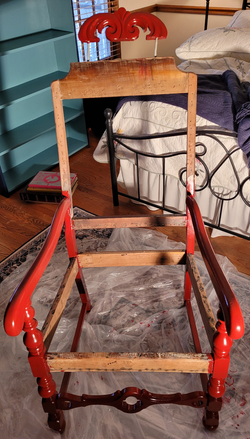 Chair frame, painted red