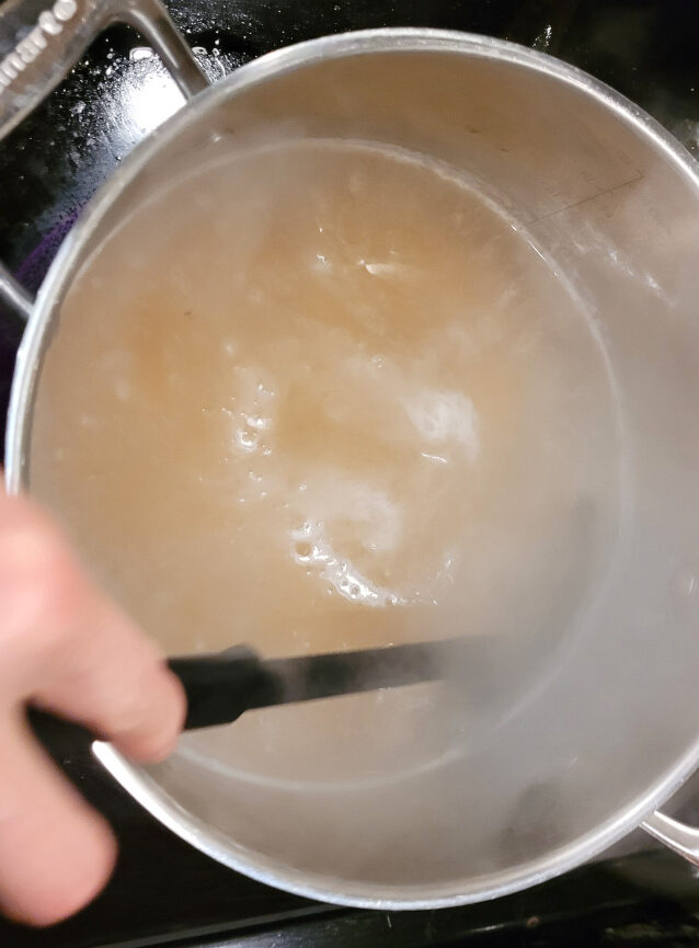 Gnocchi in boiling water.