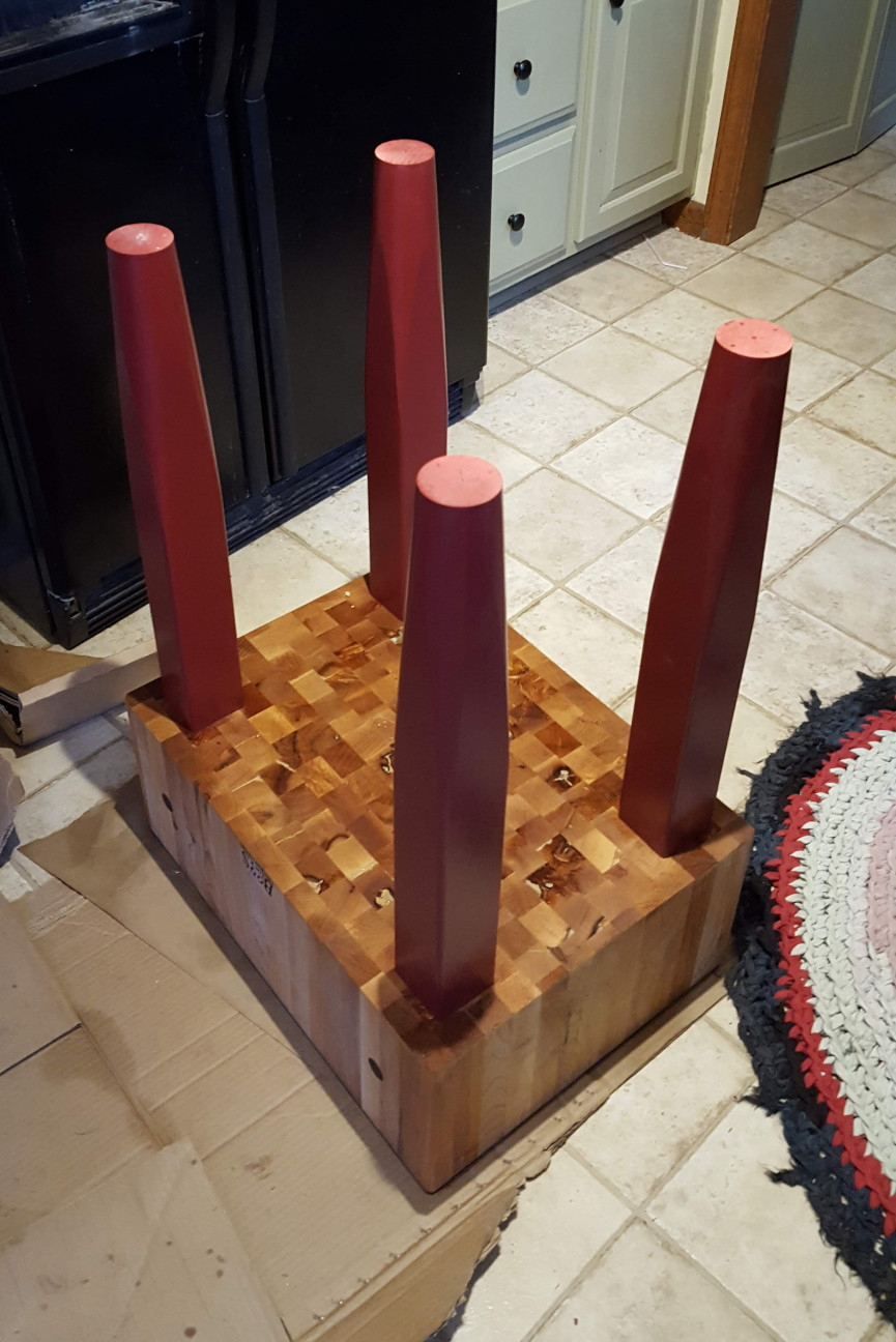 upside down butcher block with legs attached