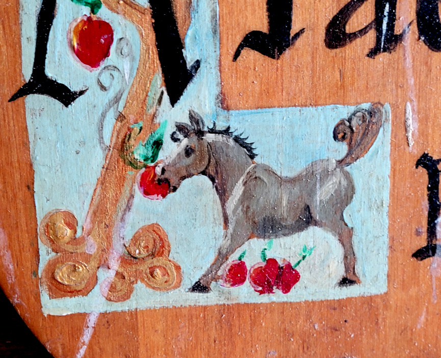 Detail of name plate for a horse stall