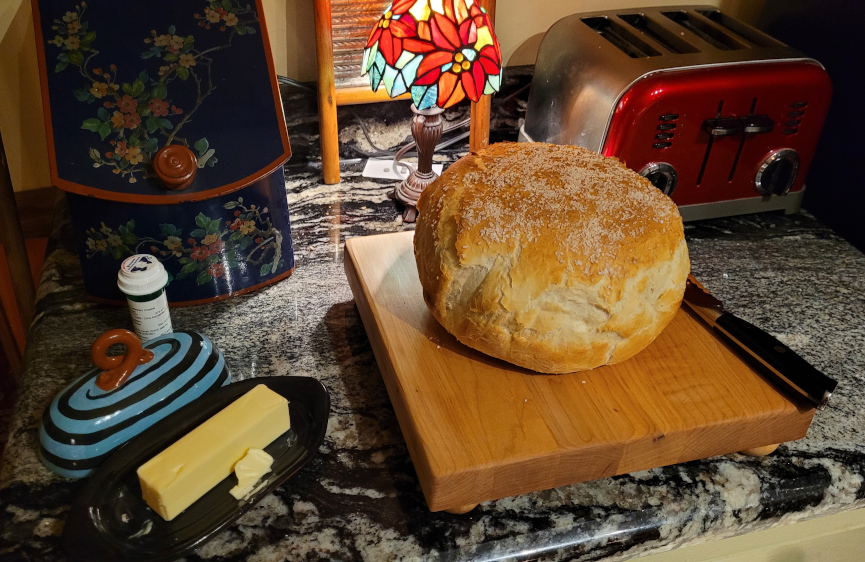 Fresh bread before it's been cut to serve