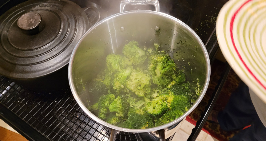 Broccoli in a pot steaming