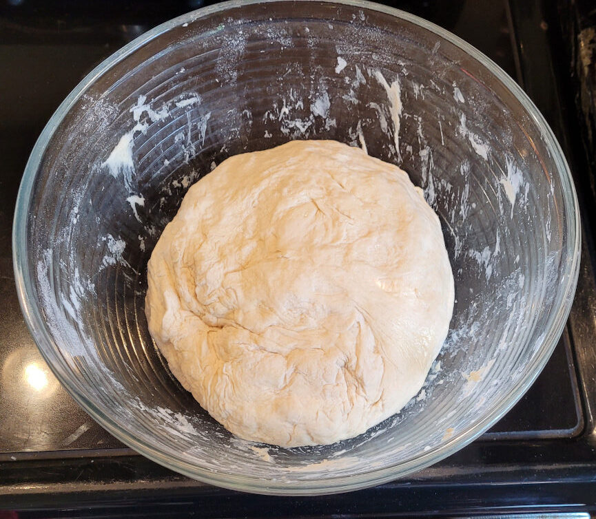 bread dough in bowl ready for second rise