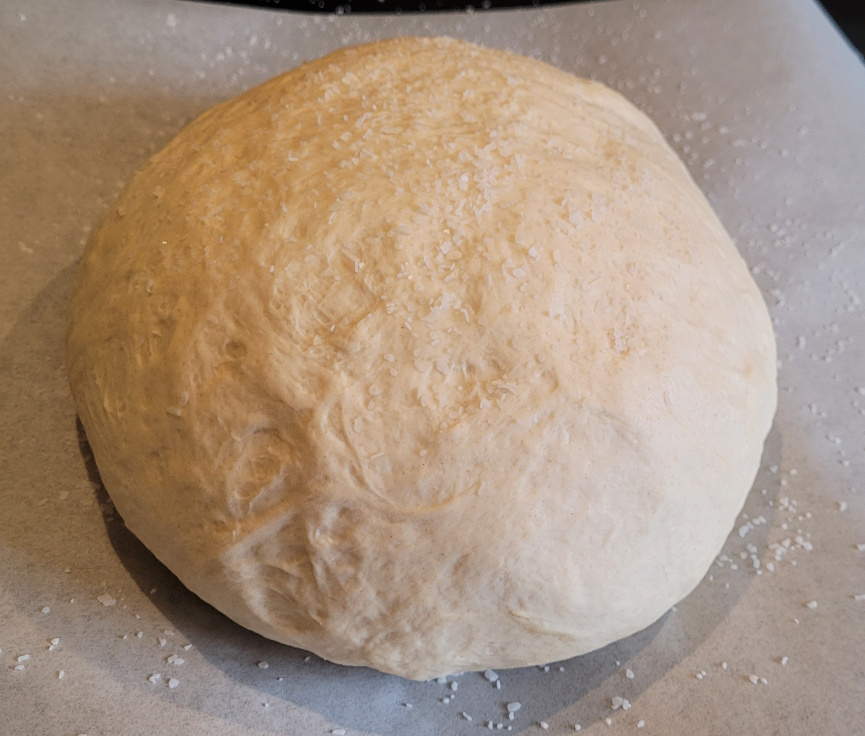 kosher salt on bread dough