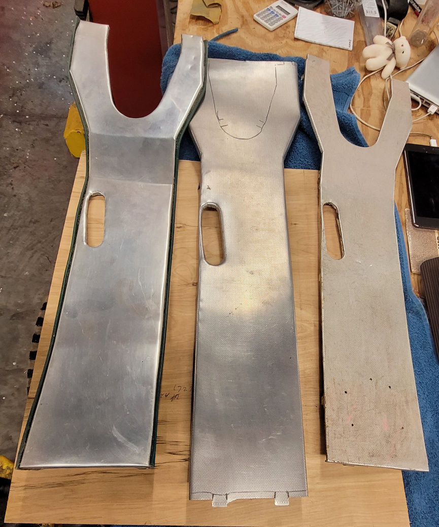 three center console pieces, old and replacements